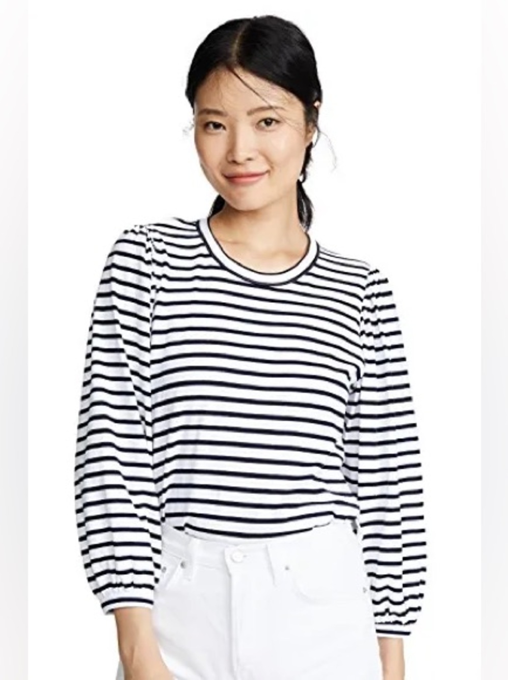 A.L.C. Black White Striped Puff Long Sleeve Tee Minimalist Capsule Classic S